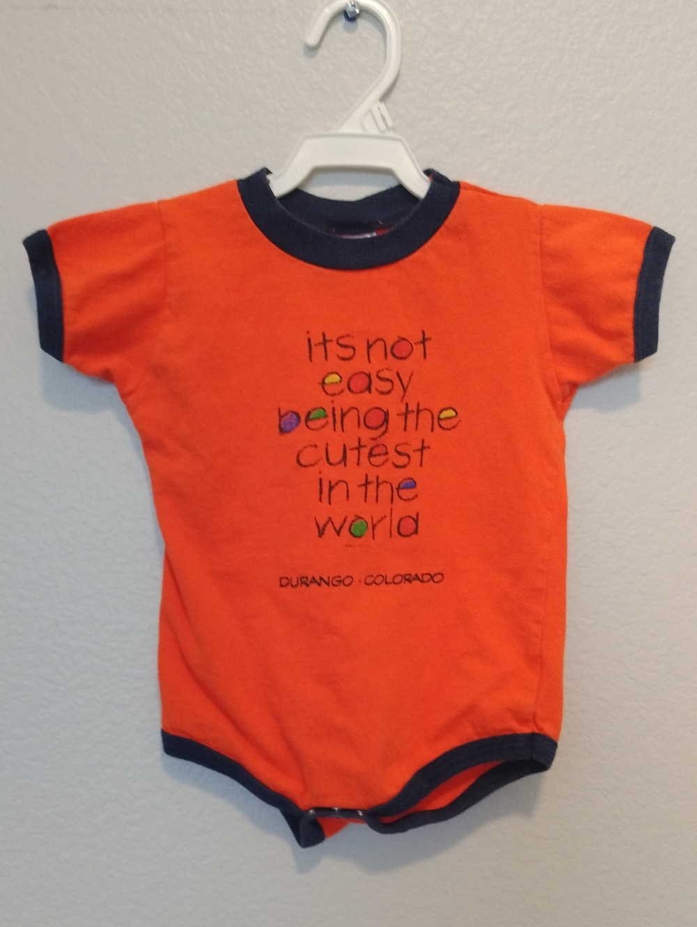 Orange Baby One-Piece Onsie / Bodysuit with Navy Trim 12 Months